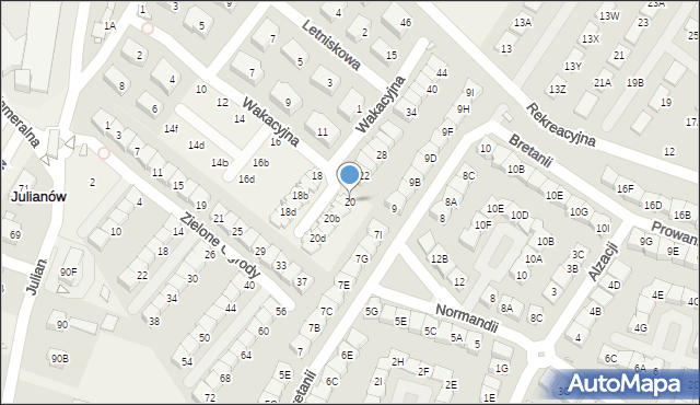 Józefosław, Wakacyjna, 20, mapa Józefosław