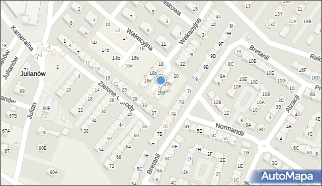 Józefosław, Wakacyjna, 20d, mapa Józefosław