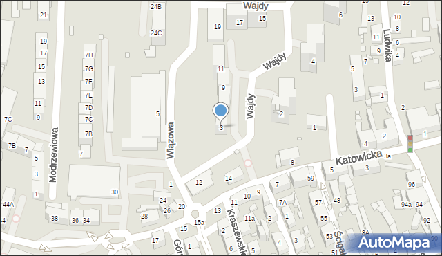 Katowice, Wajdy Wincentego, 3, mapa Katowic