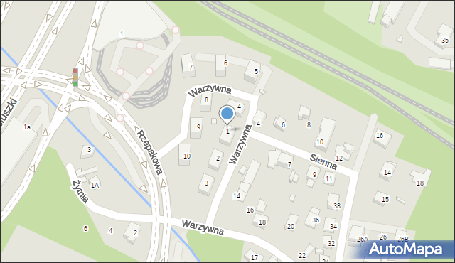 Katowice, Warzywna, 1, mapa Katowic