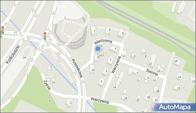 Katowice, Warzywna, 9, mapa Katowic