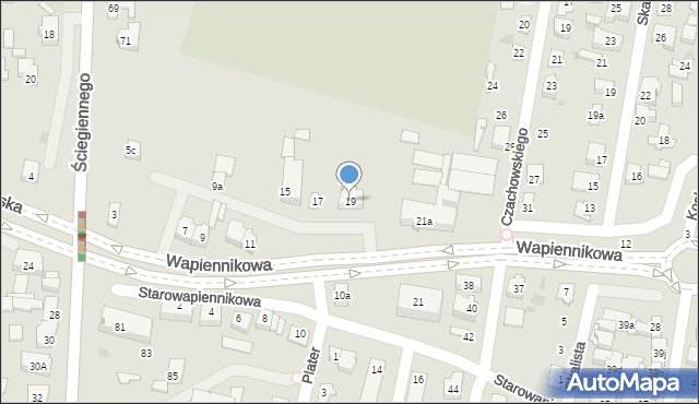 Kielce, Wapiennikowa, 19, mapa Kielc