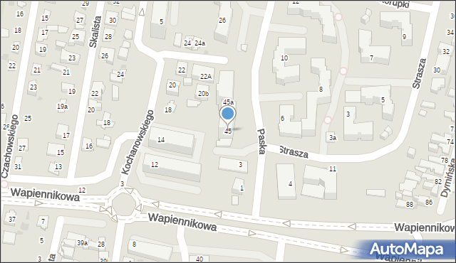 Kielce, Wapiennikowa, 45, mapa Kielc