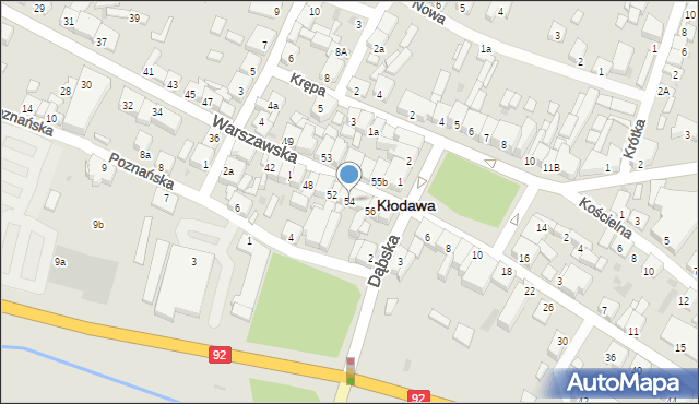 Kłodawa, Warszawska, 54, mapa Kłodawa