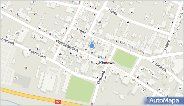 Kłodawa, Warszawska, 55, mapa Kłodawa