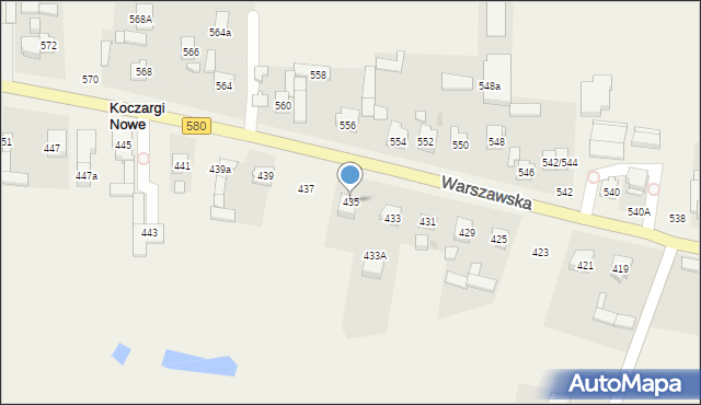 Koczargi Nowe, Warszawska, 435, mapa Koczargi Nowe