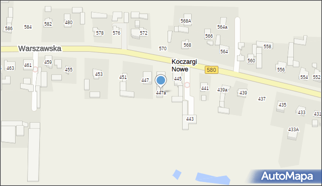 Koczargi Nowe, Warszawska, 447a, mapa Koczargi Nowe