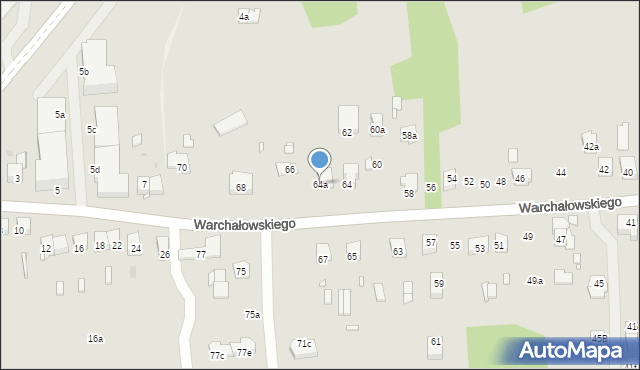 Kraków, Warchałowskiego Edwarda, prof., 64a, mapa Krakowa