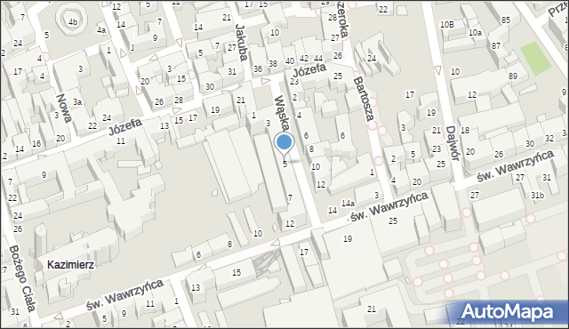 Kraków, Wąska, 5, mapa Krakowa