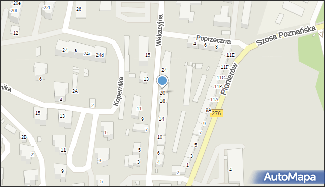 Krosno Odrzańskie, Wakacyjna, 20, mapa Krosno Odrzańskie