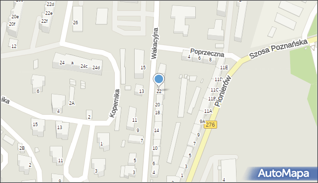 Krosno Odrzańskie, Wakacyjna, 22, mapa Krosno Odrzańskie