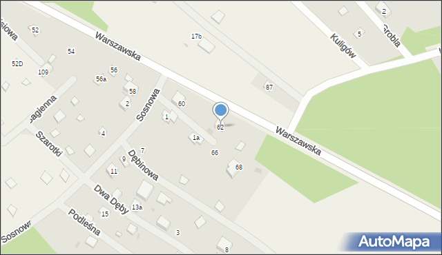 Kuligów, Warszawska, 62, mapa Kuligów
