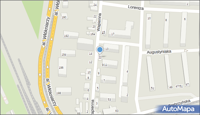 Łódź, Wapienna, 11, mapa Łodzi