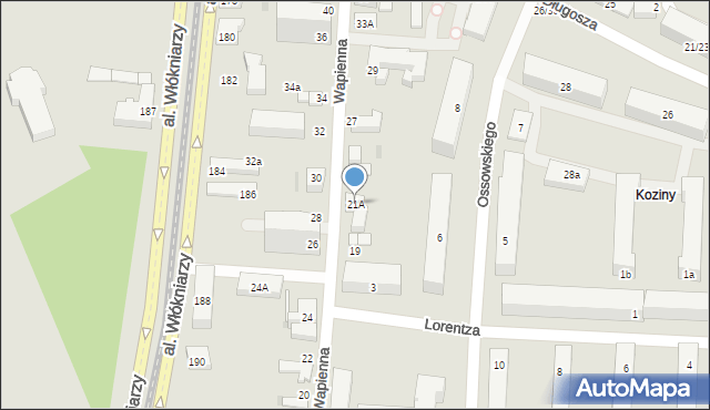 Łódź, Wapienna, 21A, mapa Łodzi