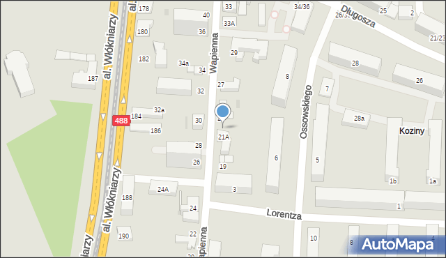 Łódź, Wapienna, 23A, mapa Łodzi