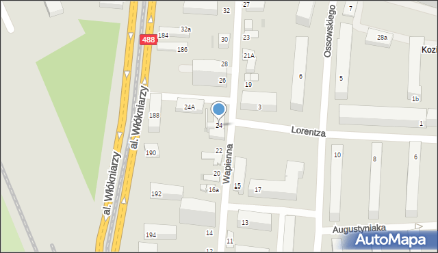 Łódź, Wapienna, 24, mapa Łodzi