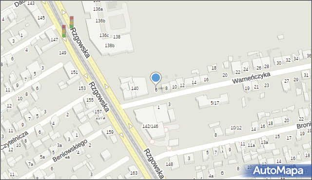 Łódź, Warneńczyka, 6, mapa Łodzi