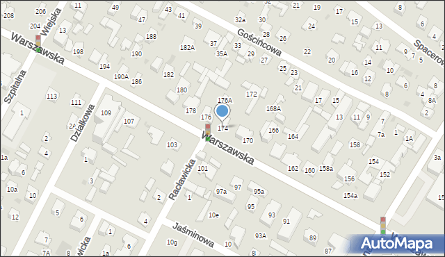 Łomianki, Warszawska, 174, mapa Łomianki