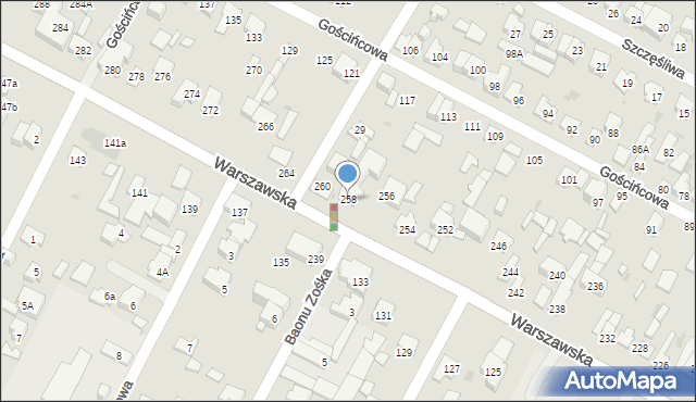 Łomianki, Warszawska, 258, mapa Łomianki