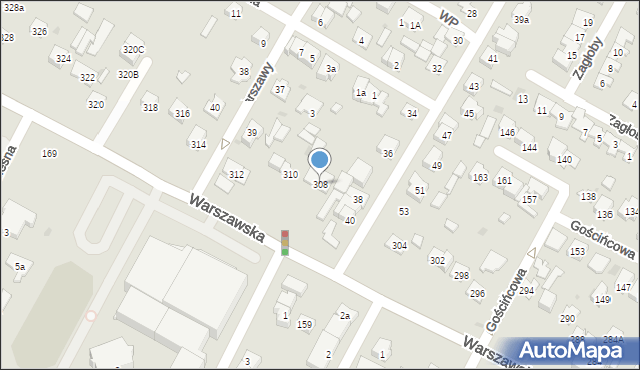 Łomianki, Warszawska, 308, mapa Łomianki