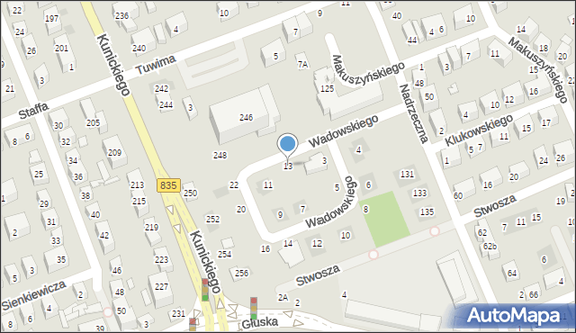 Lublin, Wadowskiego Jana, ks., 13, mapa Lublina