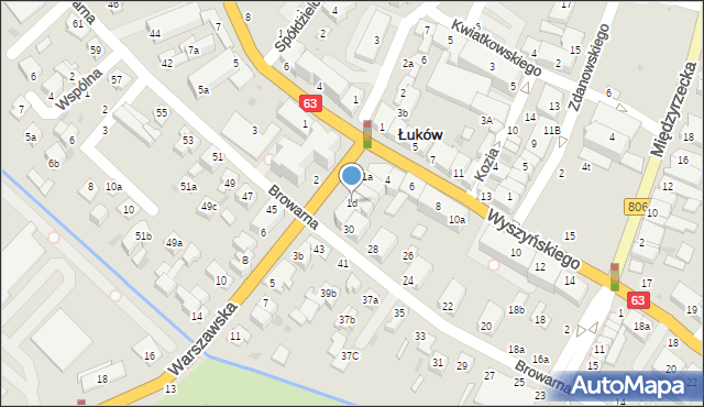 Łuków, Warszawska, 1d, mapa Łuków