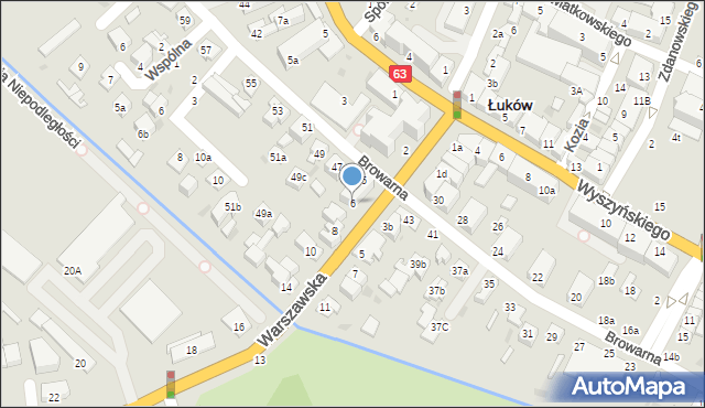Łuków, Warszawska, 6, mapa Łuków