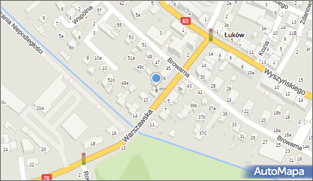 Łuków, Warszawska, 8, mapa Łuków