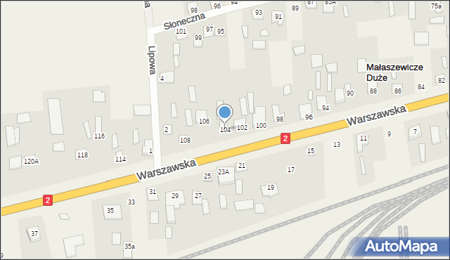 Małaszewicze Duże, Warszawska, 104, mapa Małaszewicze Duże