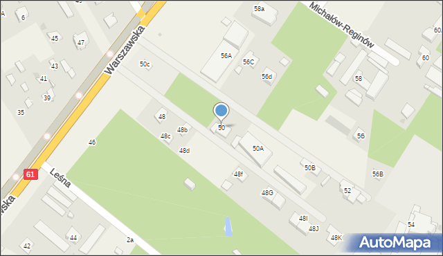 Michałów-Reginów, Warszawska, 50, mapa Michałów-Reginów