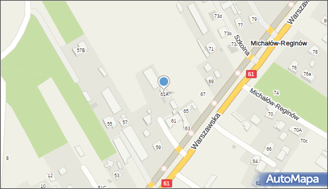 Michałów-Reginów, Warszawska, 61A, mapa Michałów-Reginów