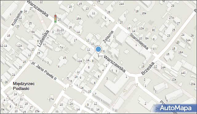 Międzyrzec Podlaski, Warszawska, 7, mapa Międzyrzec Podlaski