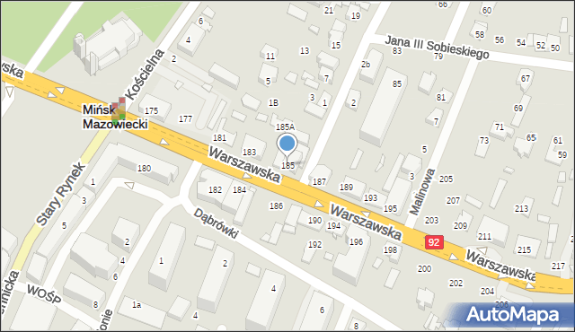 Mińsk Mazowiecki, Warszawska, 185, mapa Mińsk Mazowiecki