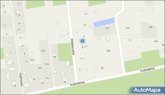 Nowe Załubice, Wakacyjna, 6, mapa Nowe Załubice