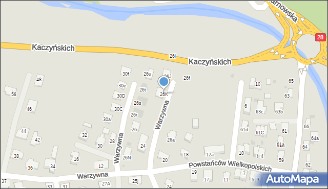 Nowy Sącz, Warzywna, 26K, mapa Nowego Sącza