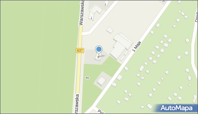 Okuniew, Warszawska, 67, mapa Okuniew