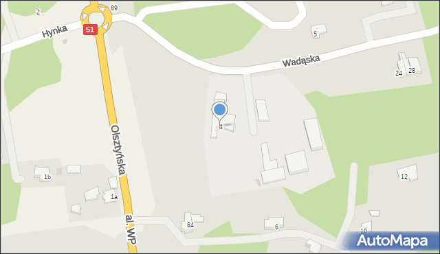 Olsztyn, Wadąska, 4, mapa Olsztyna