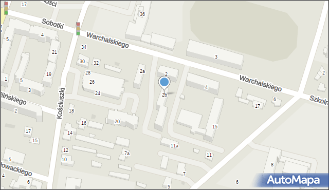 Ostrów Mazowiecka, Warchalskiego Kazimierza, 2b, mapa Ostrów Mazowiecka