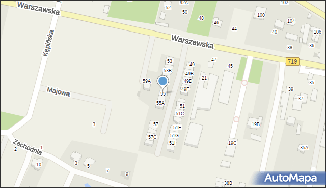 Otrębusy, Warszawska, 55, mapa Otrębusy