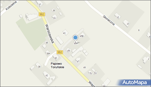 Papowo Toruńskie, Warszawska, 45A, mapa Papowo Toruńskie