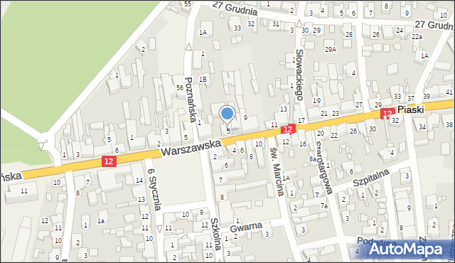 Piaski, Warszawska, 5, mapa Piaski