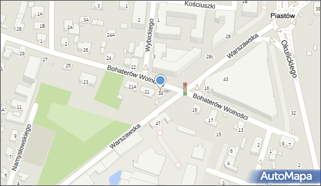 Piastów, Warszawska, 34, mapa Piastów