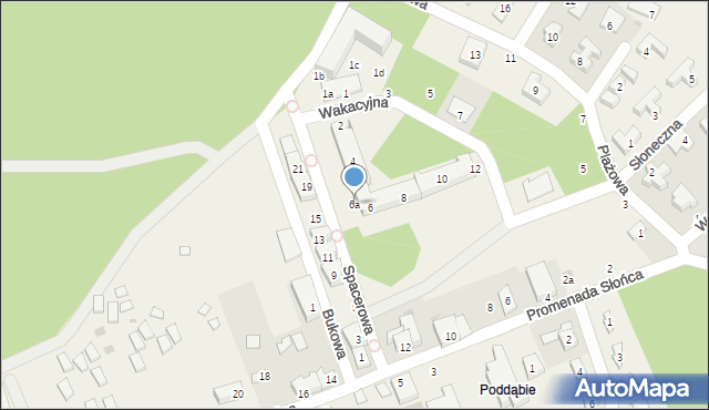 Poddąbie, Wakacyjna, 6a, mapa Poddąbie
