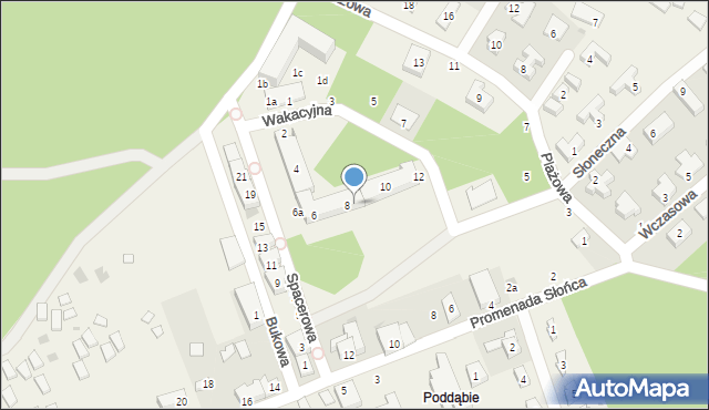 Poddąbie, Wakacyjna, 8b, mapa Poddąbie