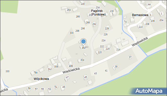 Ponikiew, Wadowicka, 302, mapa Ponikiew
