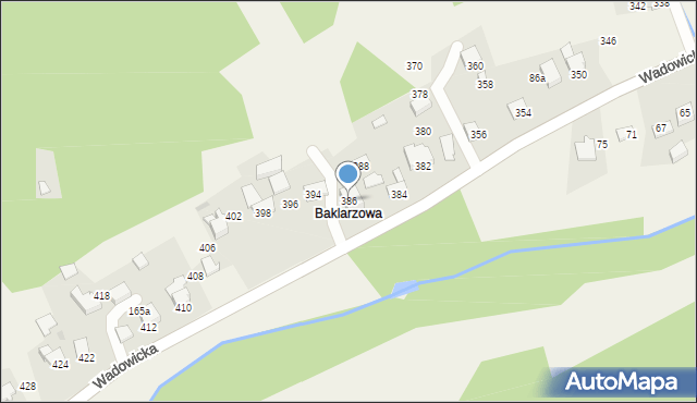 Ponikiew, Wadowicka, 386, mapa Ponikiew