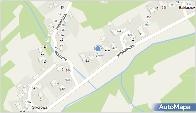 Ponikiew, Wadowicka, 428, mapa Ponikiew