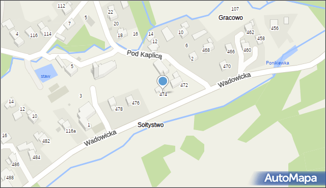 Ponikiew, Wadowicka, 474, mapa Ponikiew