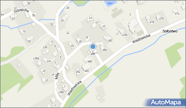 Ponikiew, Wadowicka, 486, mapa Ponikiew