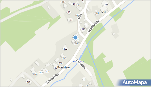 Ponikiew, Wadowicka, 500, mapa Ponikiew